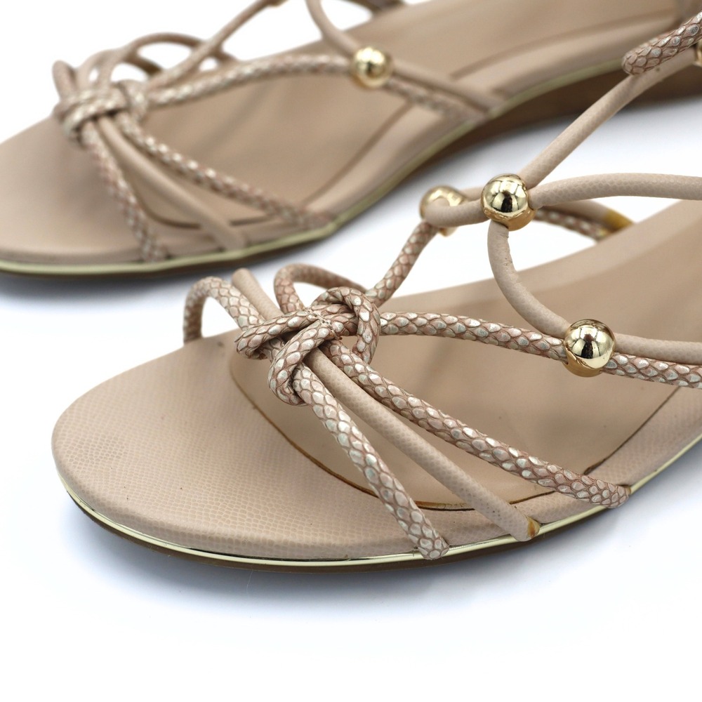 Aldo Women 8.5 Beige Snakeskin Strappy Beaded Gladiator Flat Wedge Sandals Shoes - Picture 11 of 13